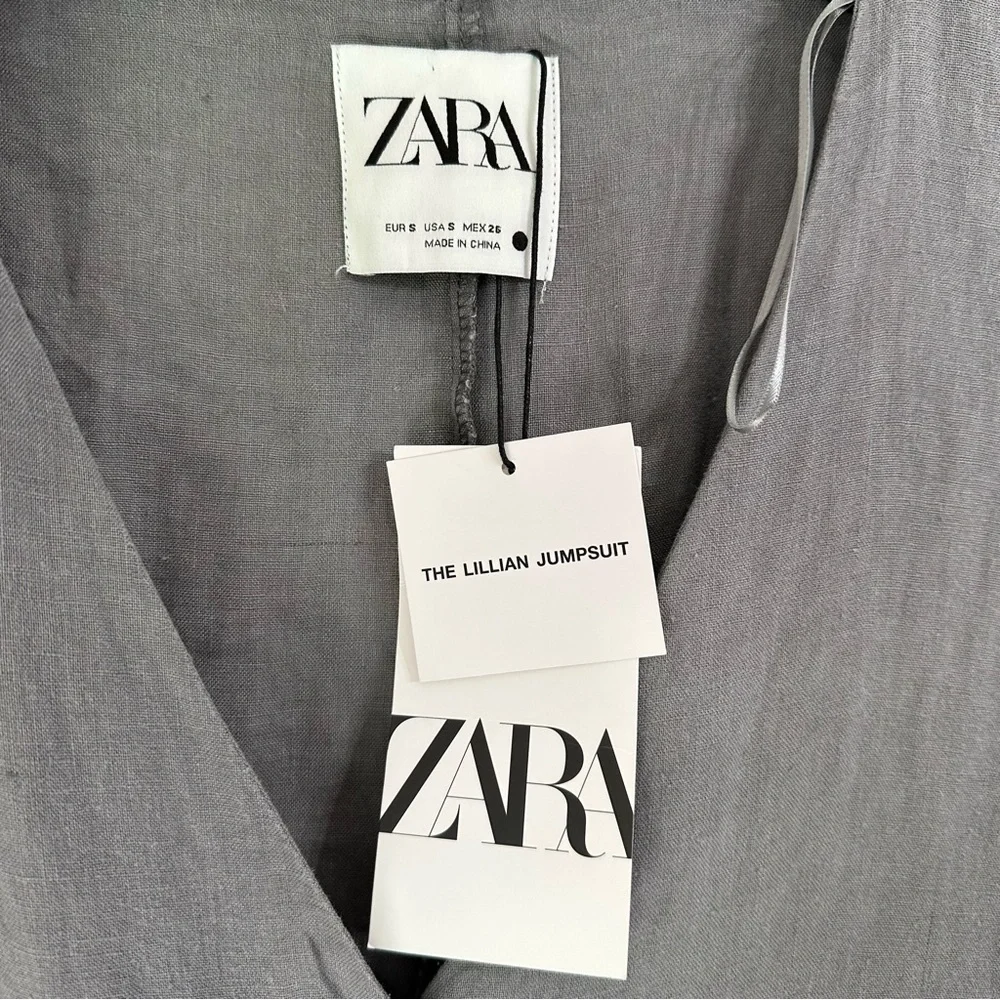 ZARA NEW The Lillian Gray 100% Linen ButtonFront Jumpsuit Small